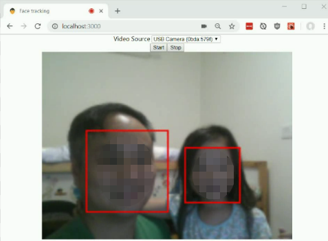 Screenshot of face tracking web application